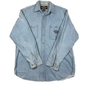 Vintage Harley Davidson Motorcycles Mens Long Sleeve Button Up Denim Shirt Large